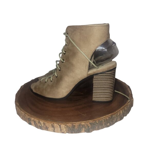 CAPE ROBBIN CARRIE-5 LACE-UP LOW HEEL BOOTIE SIZE 9 NUDE - Picture 6 of 8